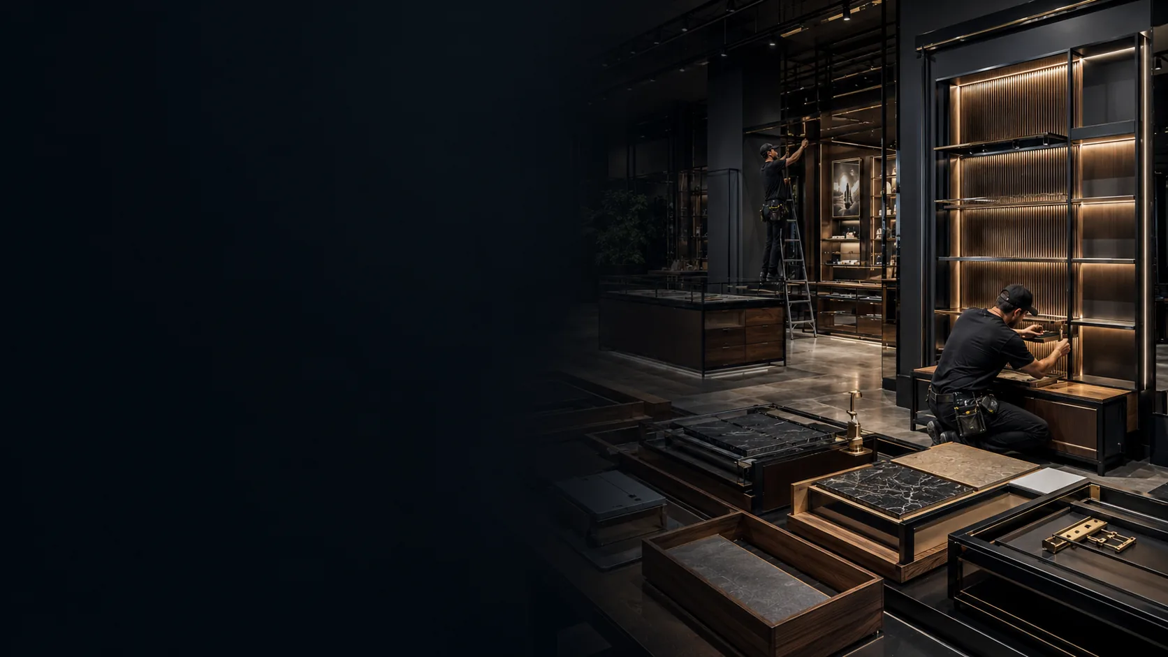 Wood, metal and acrylic fixture details for commercial display projects