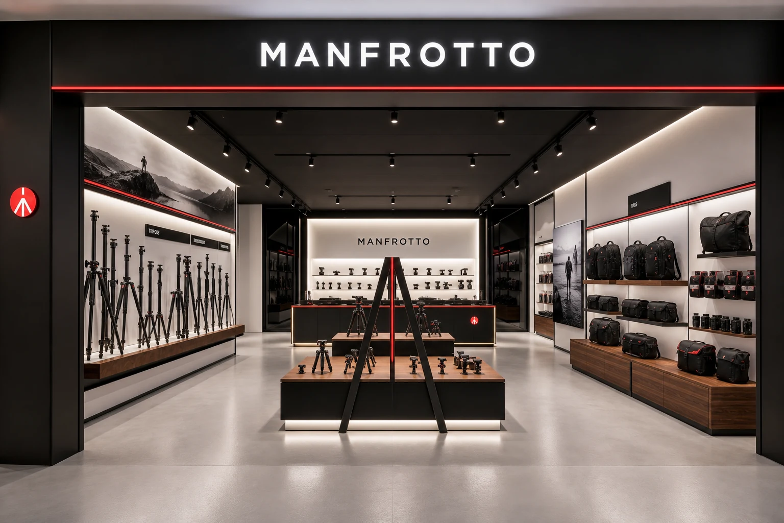 Manfrotto 旗舰店入口墙和摄影器材展示系统