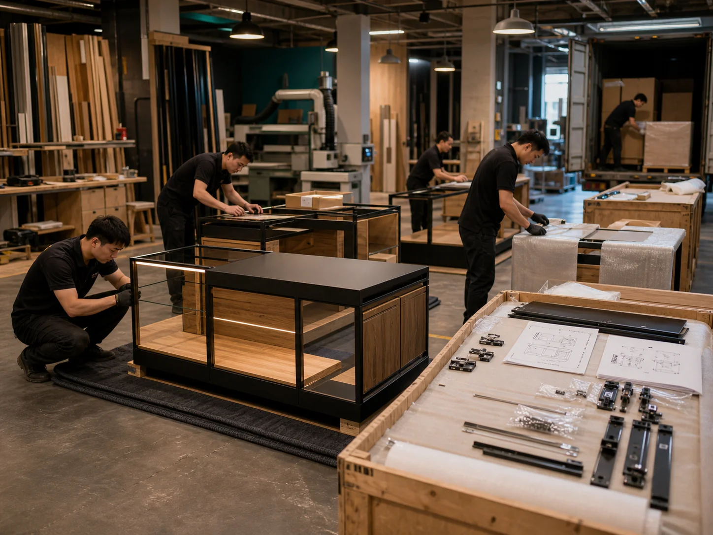 Small-batch retail fixture production, quality inspection, packing and installation preparation